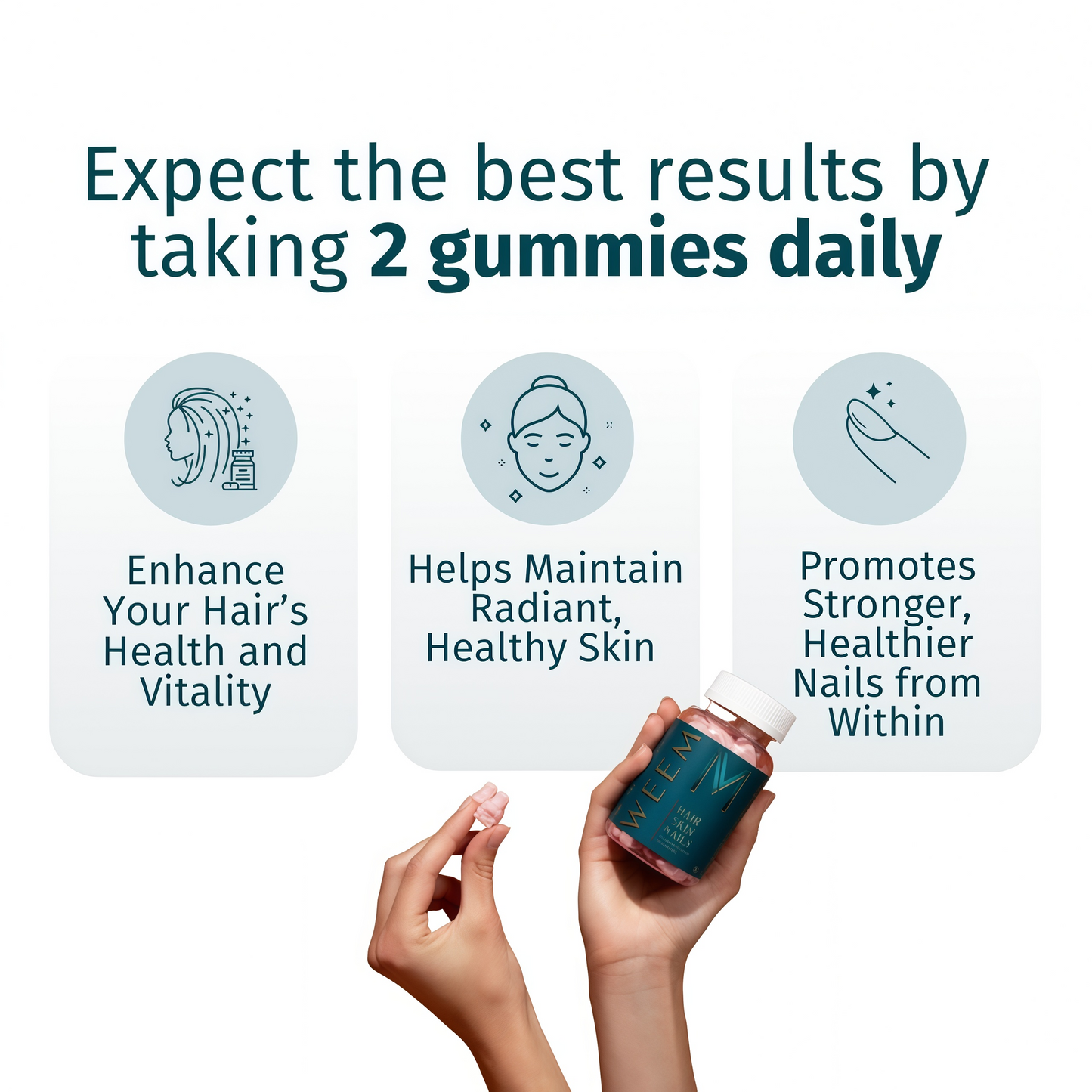 WEEM Hair Skin and Nails Gummies - Supports Healthy Hair - Vegan biotin Vitamins for Women & Men Supports Faster Hair Growth, Stronger Nails, Healthy Skin, Extra Strength