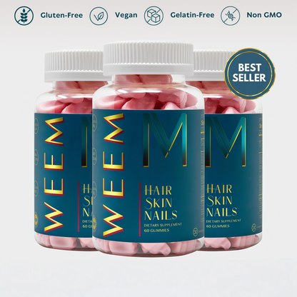 WEEM Hair Skin and Nails Gummies - Supports Healthy Hair - Vegan biotin Vitamins for Women & Men Supports Faster Hair Growth, Stronger Nails, Healthy Skin, Extra Strength