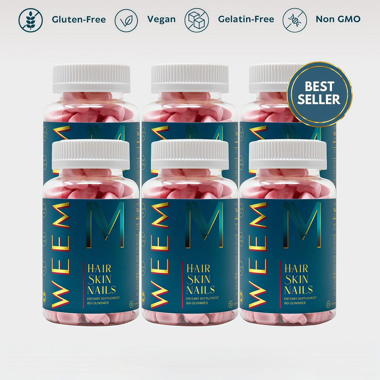 WEEM Hair Skin and Nails Gummies - Supports Healthy Hair - Vegan biotin Vitamins for Women & Men Supports Faster Hair Growth, Stronger Nails, Healthy Skin, Extra Strength