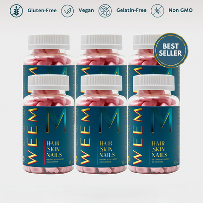 WEEM Hair Skin and Nails Gummies - Supports Healthy Hair - Vegan biotin Vitamins for Women & Men Supports Faster Hair Growth, Stronger Nails, Healthy Skin, Extra Strength